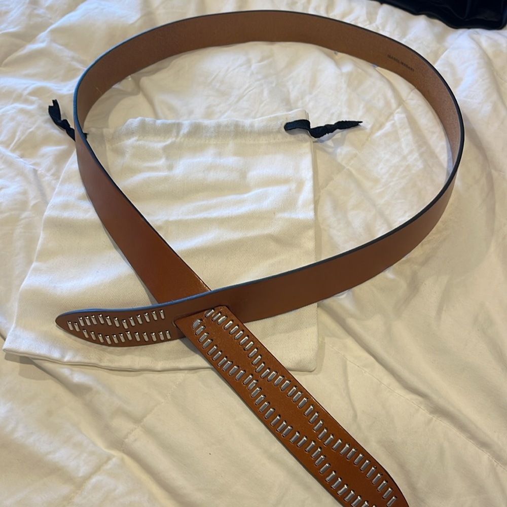 NWOT ISABEL MARANT Lecce Studded Leather Belt in TAN medium - Picture 6 of 6